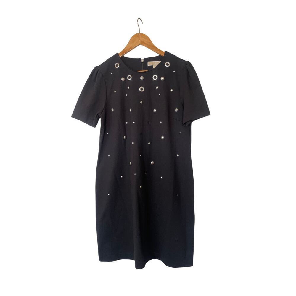 MICHAEL Michael Kors Black Silver Embellished Short Sleeve Dress • Size L ⬇️